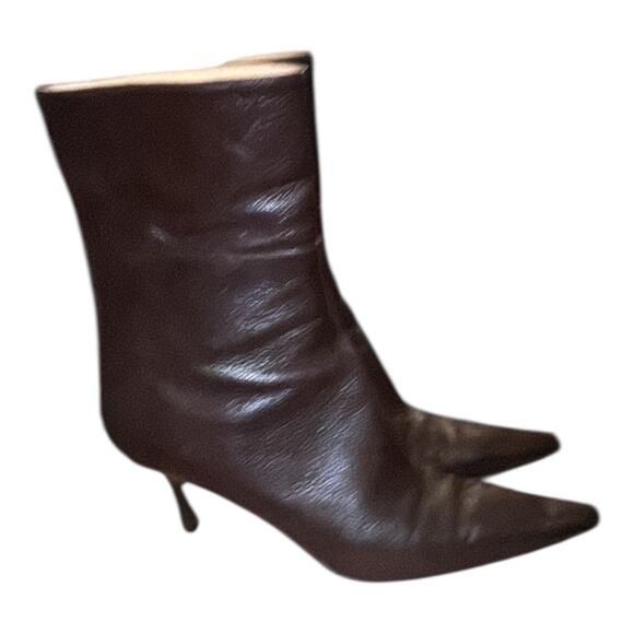 NIB-GUCCI Womens Classic Stiletto Mid High Heels Leather Boots 9.5 B Dark Wood - Picture 3 of 8